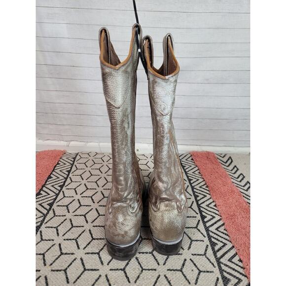 FRYE Billy Daisy Pull-On Leather Western Boots in Light Metallic Gold, sz 7 - Picture 6 of 16